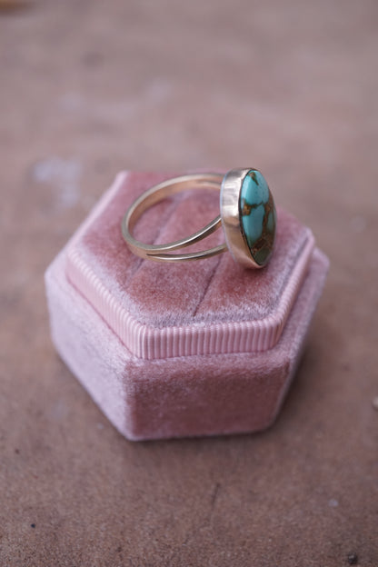14k gold + royston turquoise ring - size 8.25