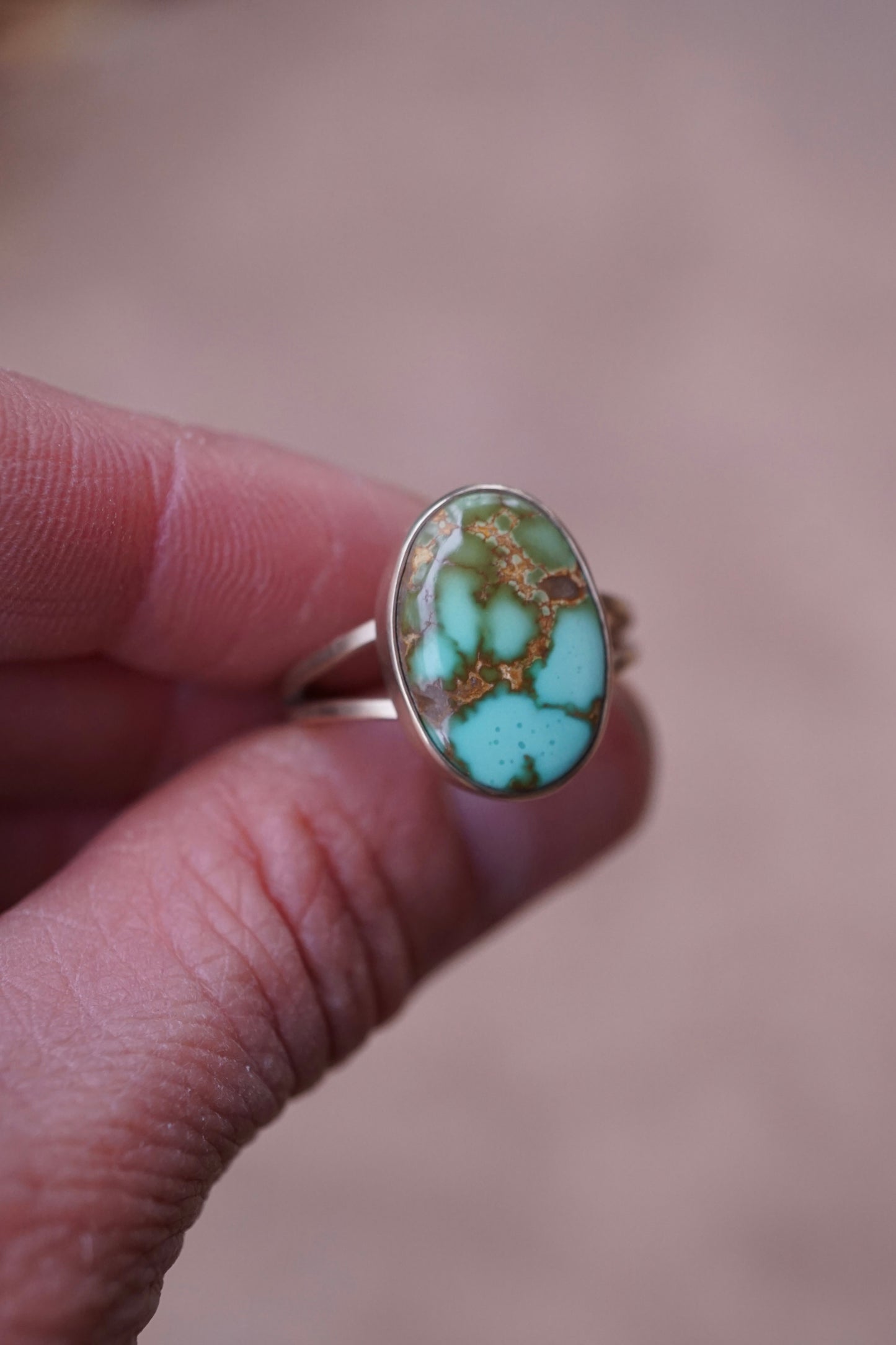 14k gold + royston turquoise ring - size 8.25
