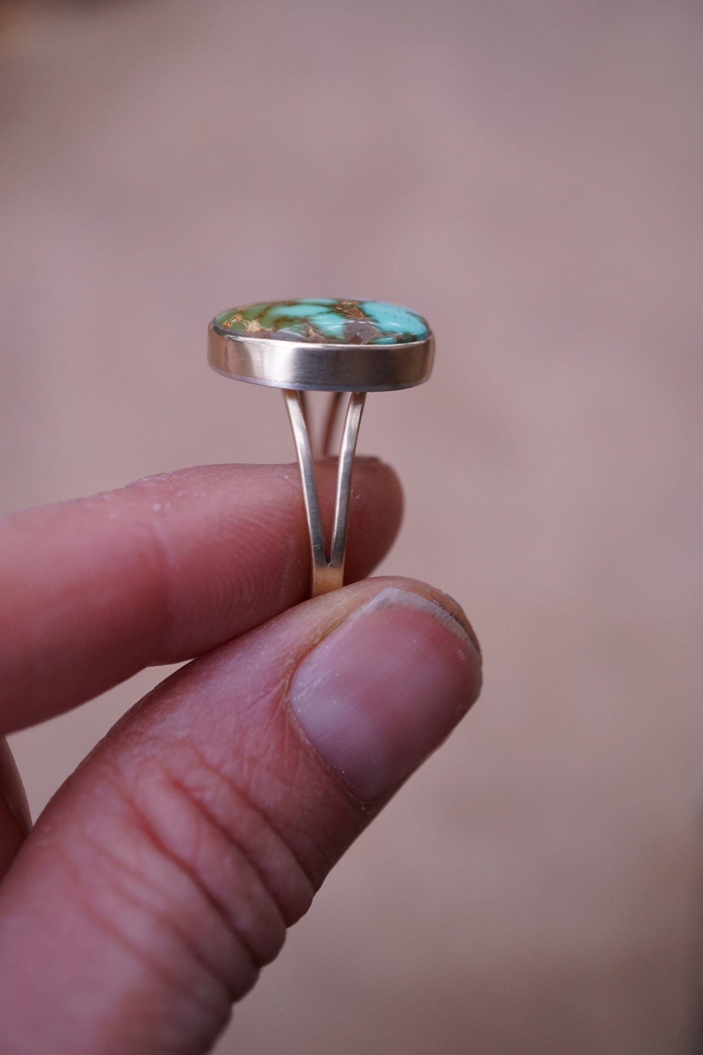 14k gold + royston turquoise ring - size 8.25