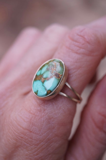 14k gold + royston turquoise ring - size 8.25