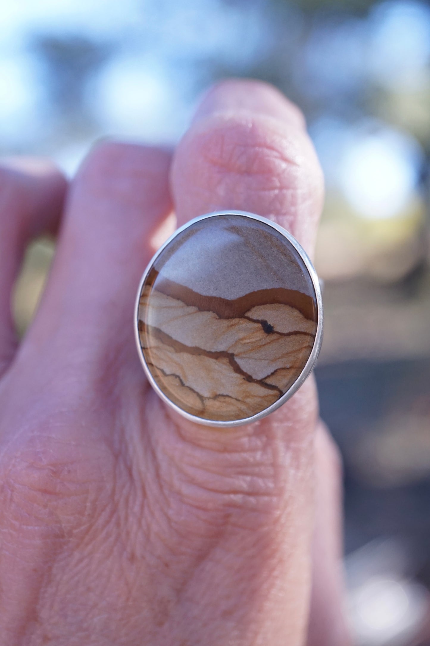 landscape jasper ring with 🩶  band - 8