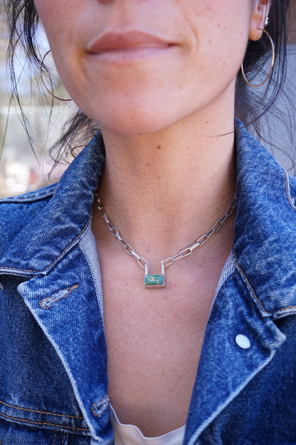the choker - handmade rectangle chain + royston turquoise 15.5"