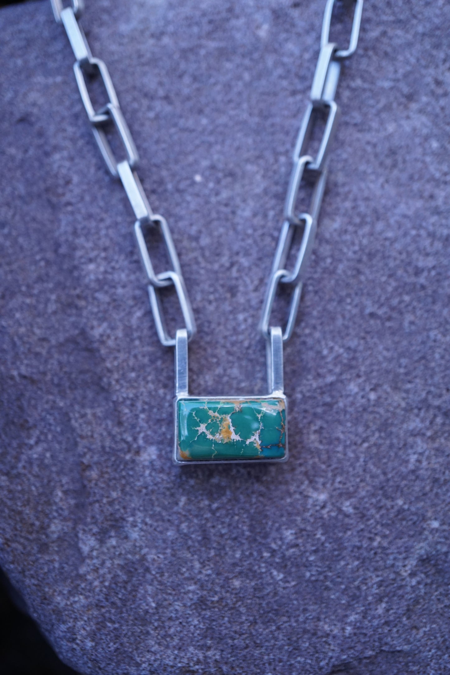 the choker - handmade rectangle chain + royston turquoise 15.5"