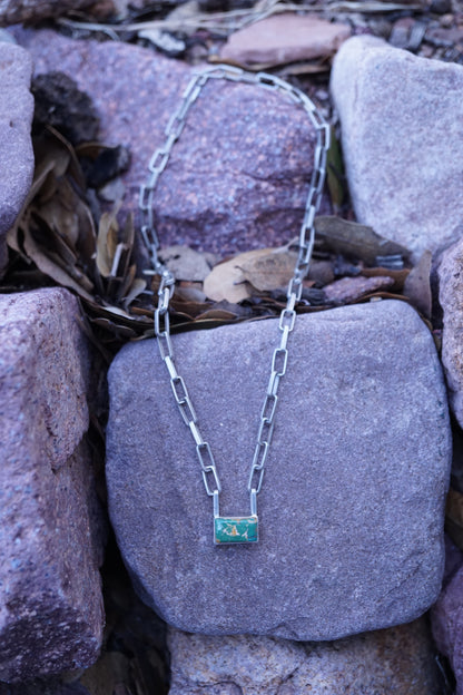 the choker - handmade rectangle chain + royston turquoise 15.5"