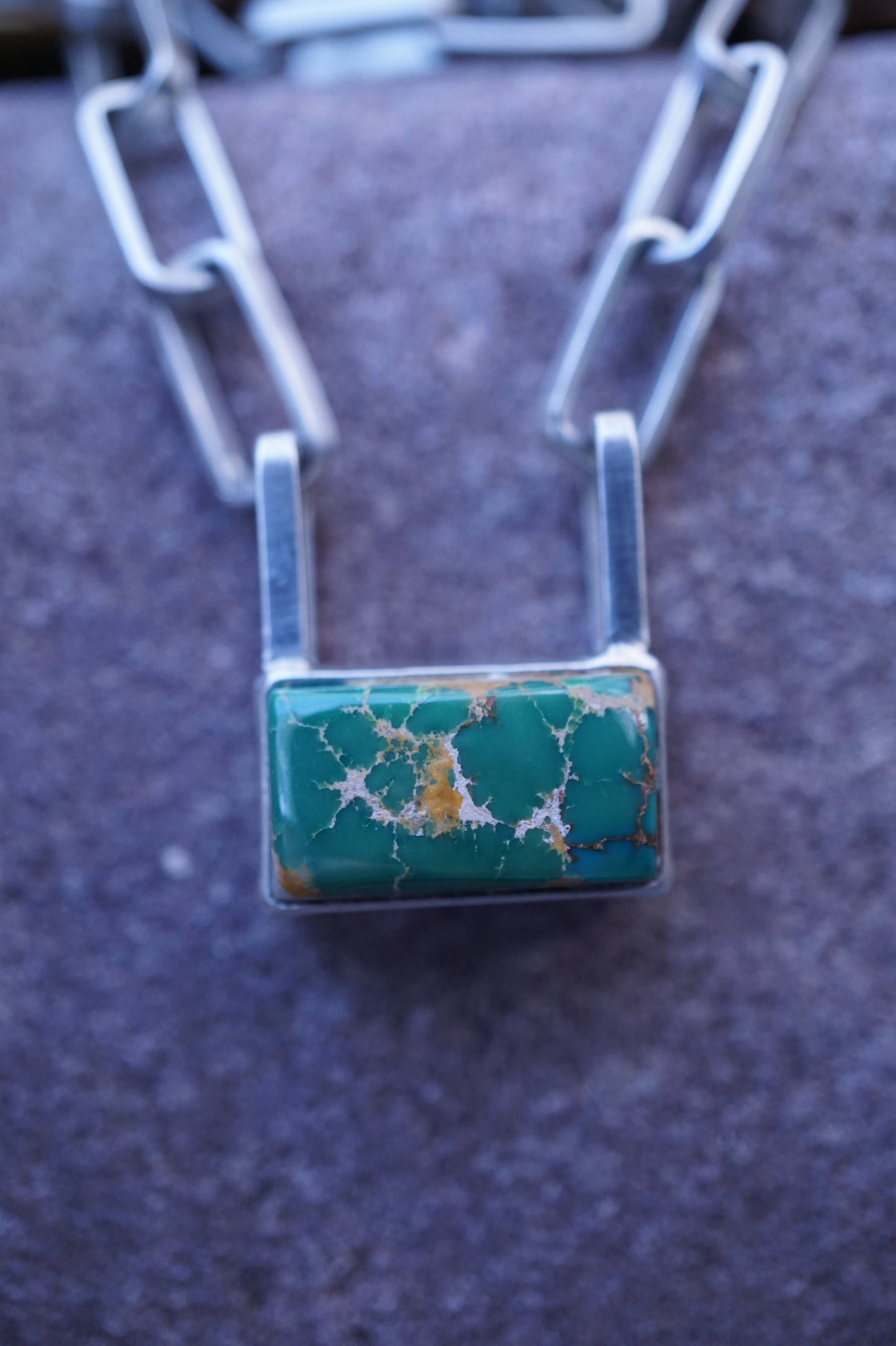 the choker - handmade rectangle chain + royston turquoise 15.5"
