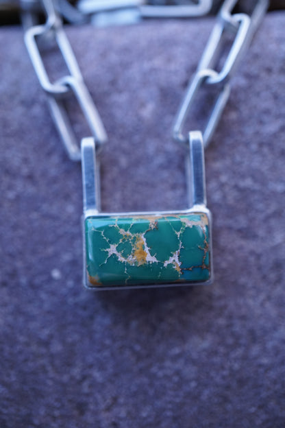 the choker - handmade rectangle chain + royston turquoise 15.5"