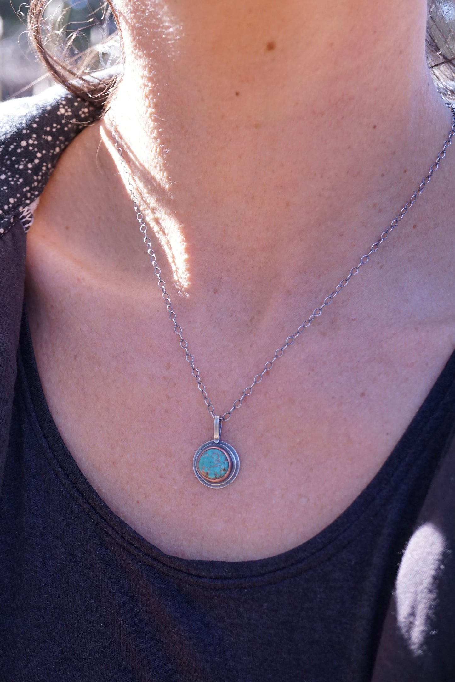 copper bezel + round turquoise necklace