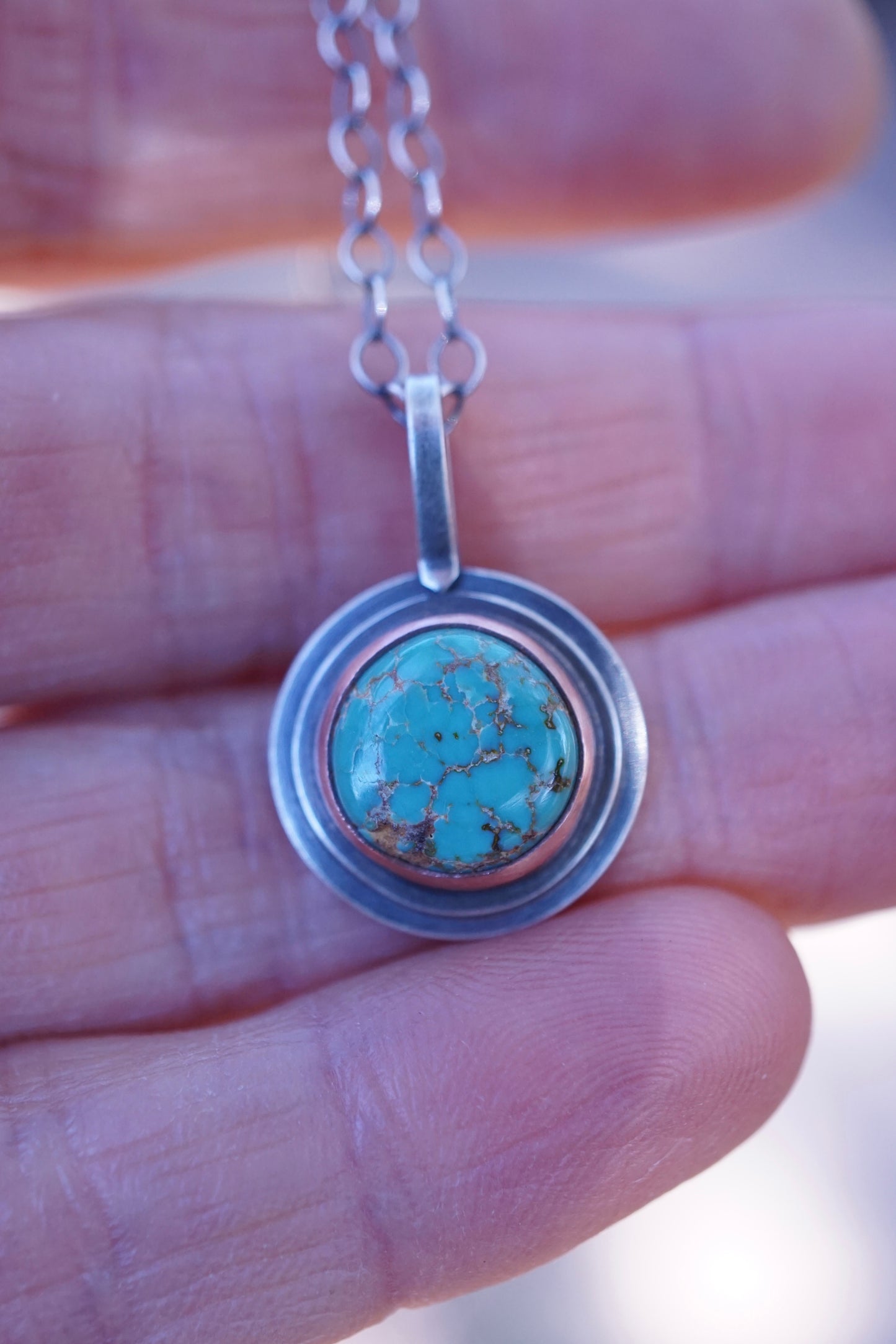 copper bezel + round turquoise necklace
