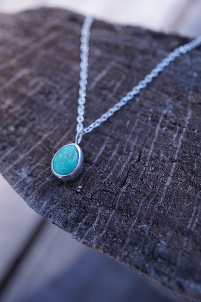 dainty everyday silver + teal turquoise necklace