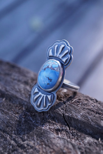 bump out ring with lavender golden hills turquoise - size 6.5