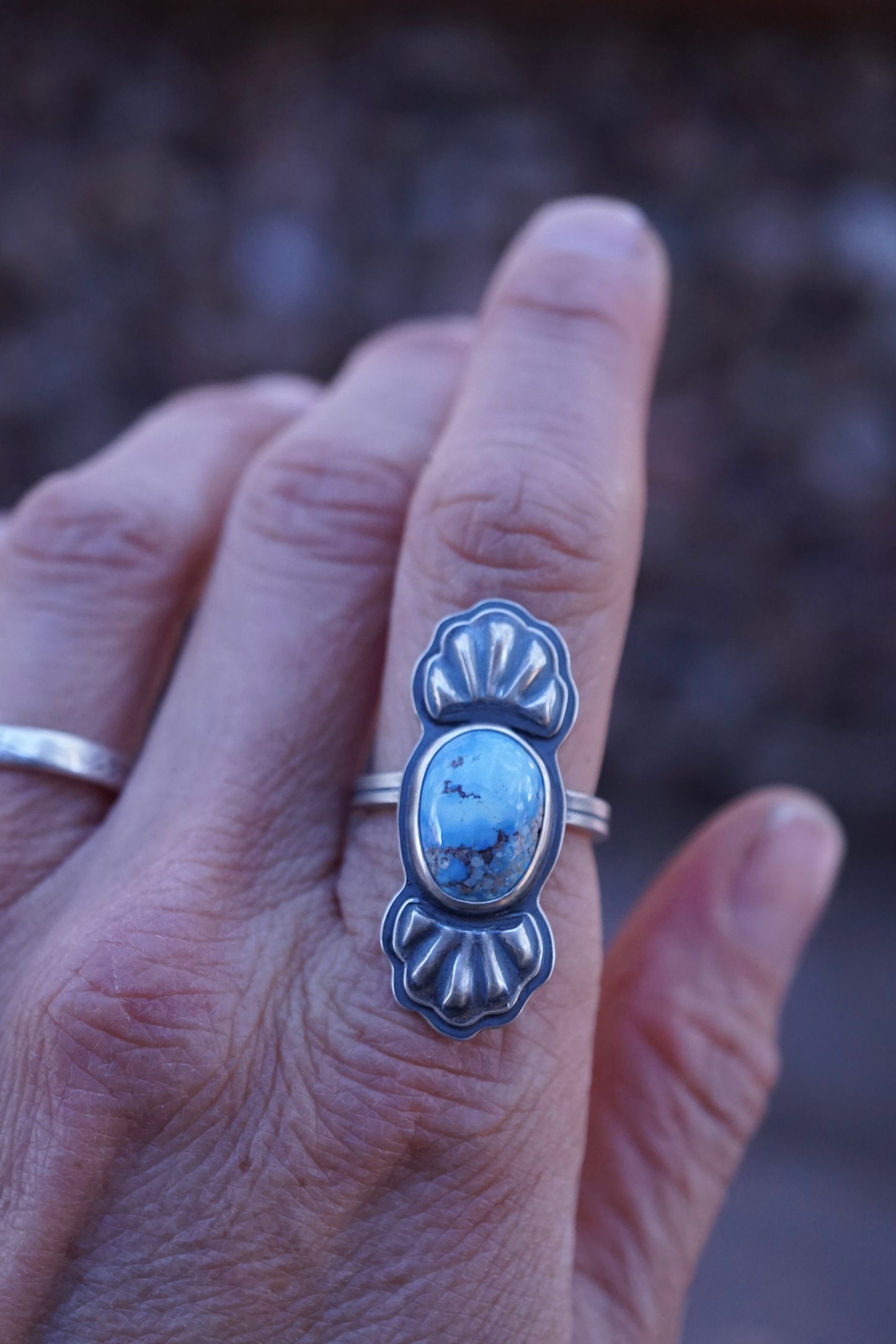 bump out ring with lavender golden hills turquoise - size 6.5