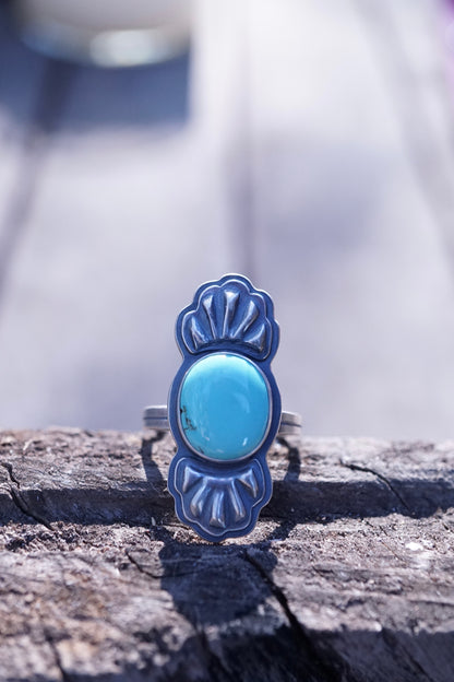 bump out ring with light blue chinese turquoise - size 8.25