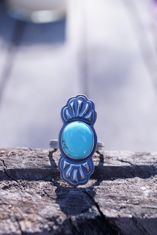 bump out ring with light blue chinese turquoise - size 8.25