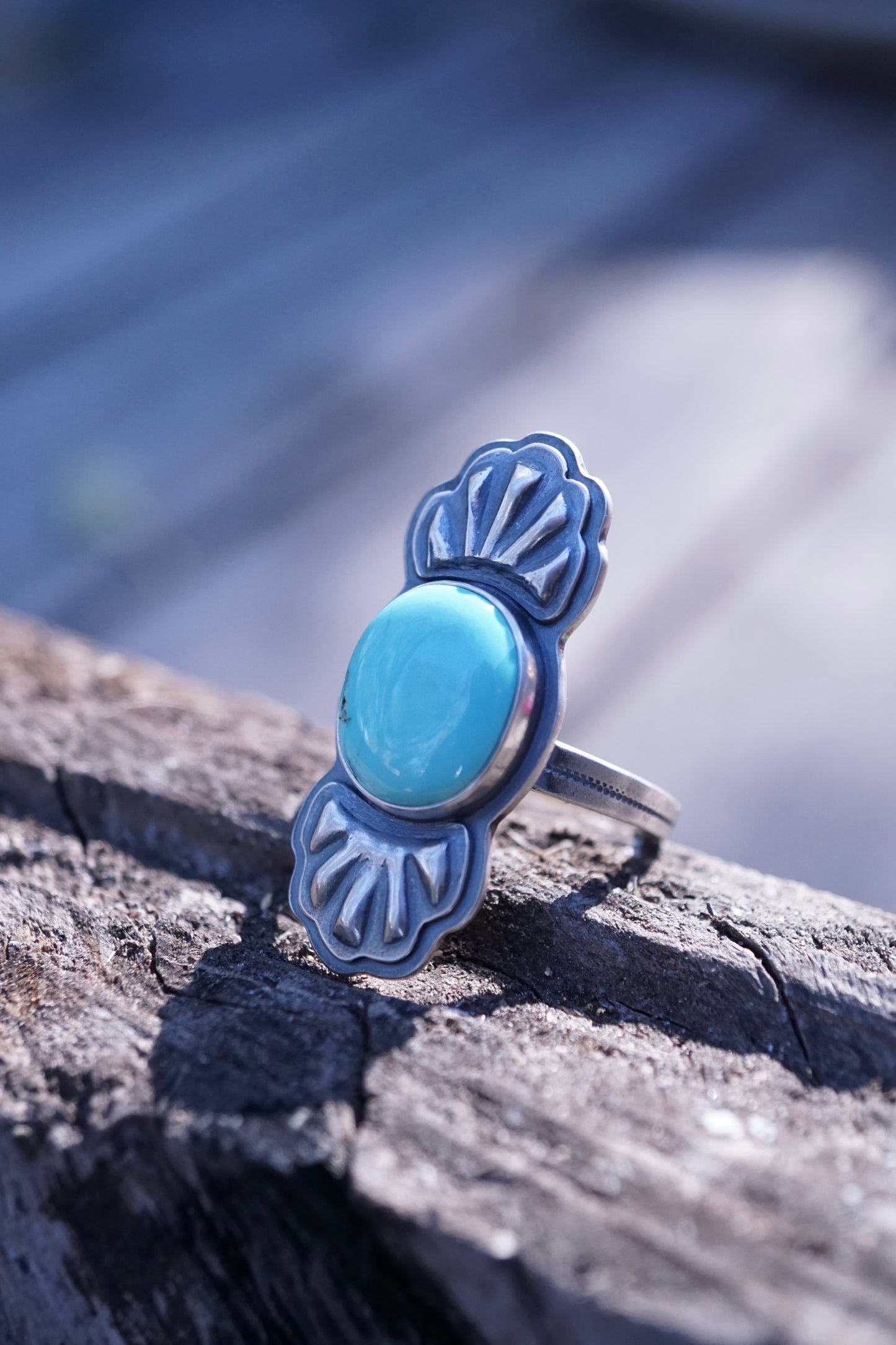 bump out ring with light blue chinese turquoise - size 8.25