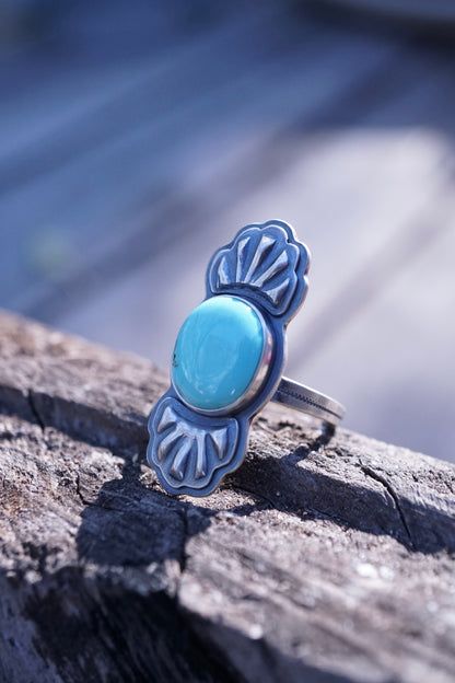 bump out ring with light blue chinese turquoise - size 8.25