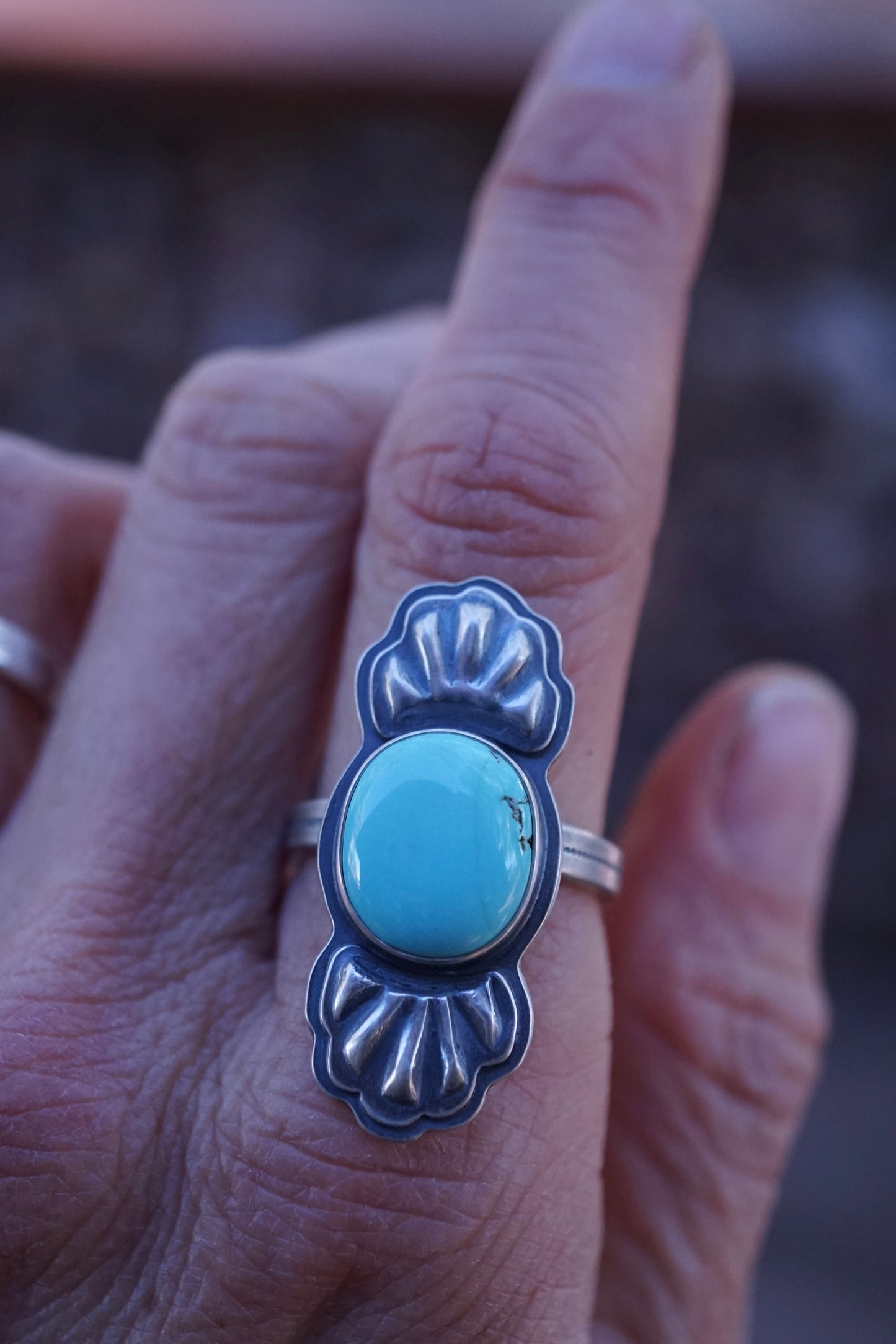 bump out ring with light blue chinese turquoise - size 8.25