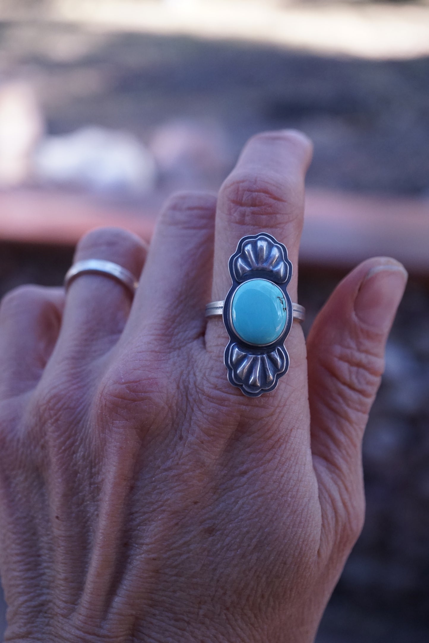 bump out ring with light blue chinese turquoise - size 8.25