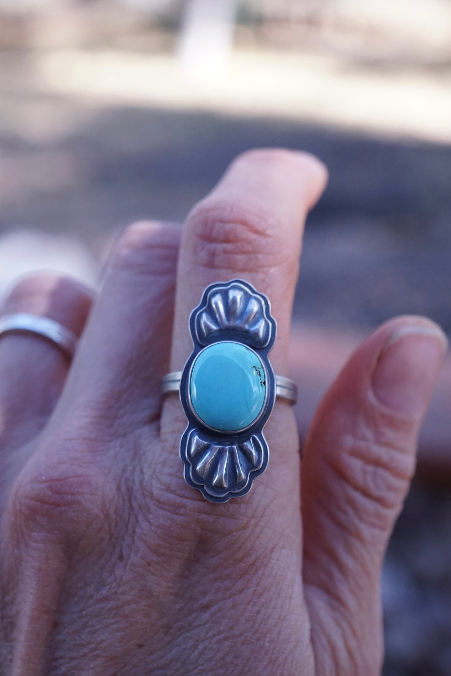 bump out ring with light blue chinese turquoise - size 8.25