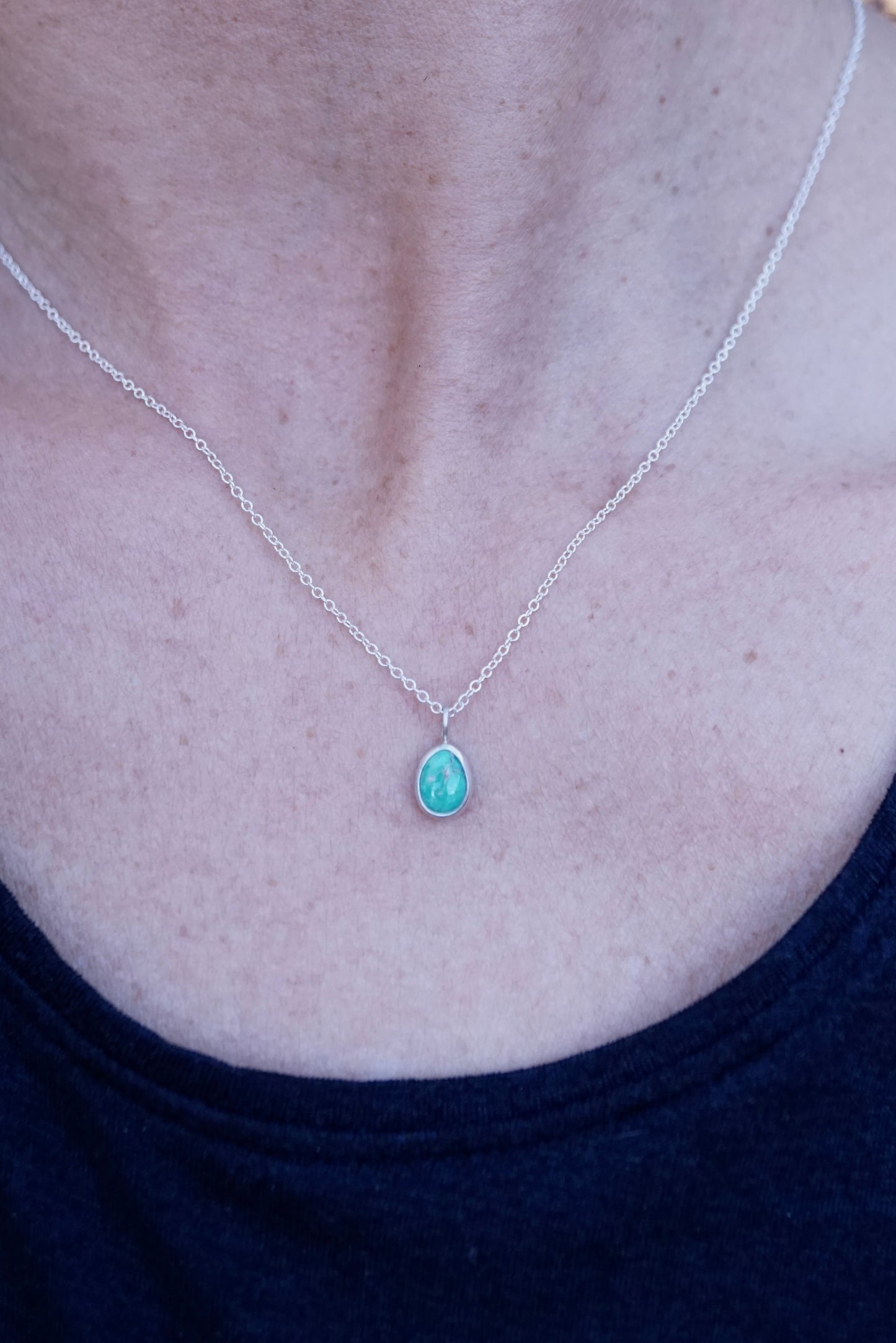 dainty everyday silver + teal turquoise necklace