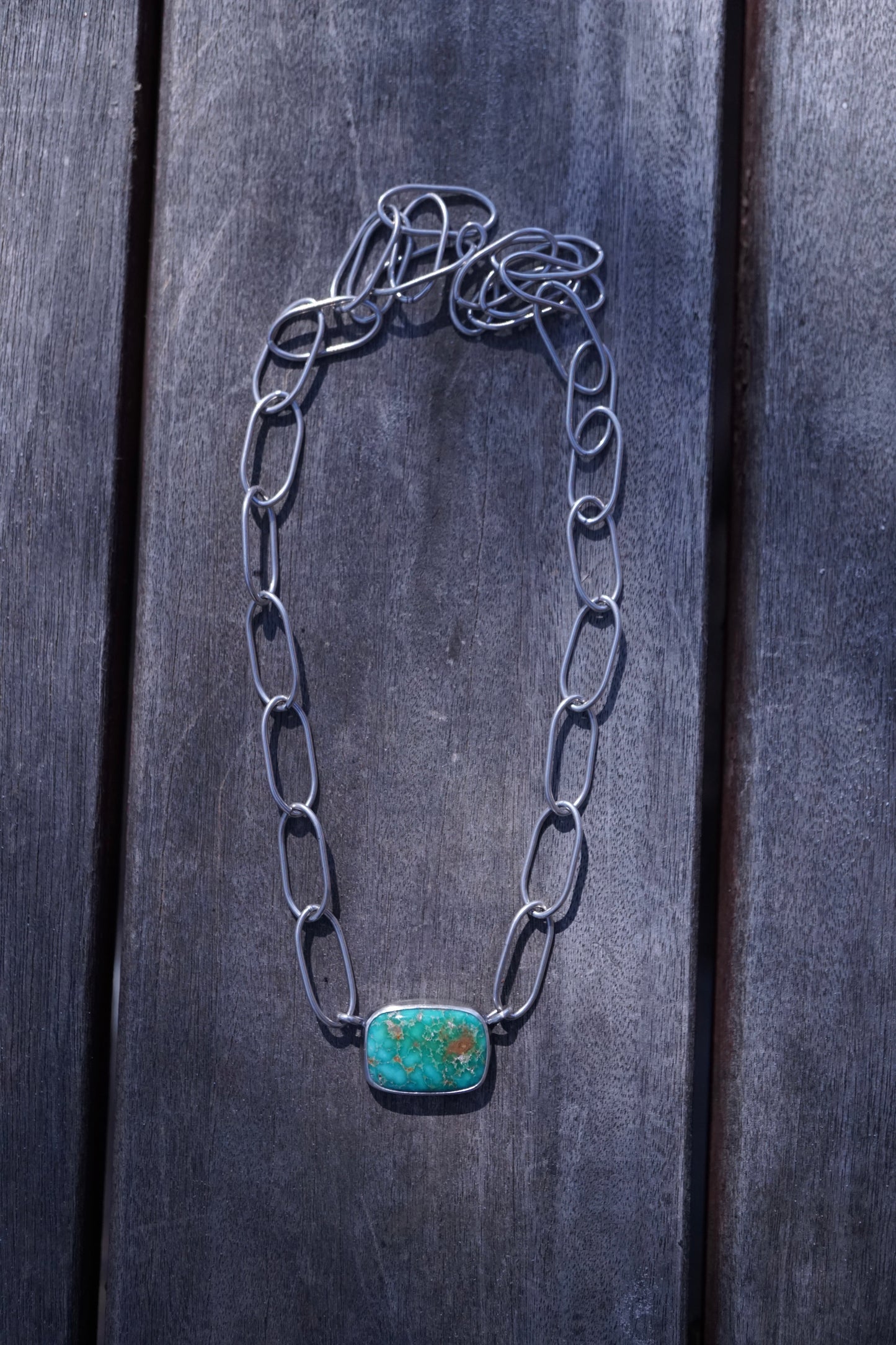 *refreshed collection* silver large link chain choker with patagonia turquoise