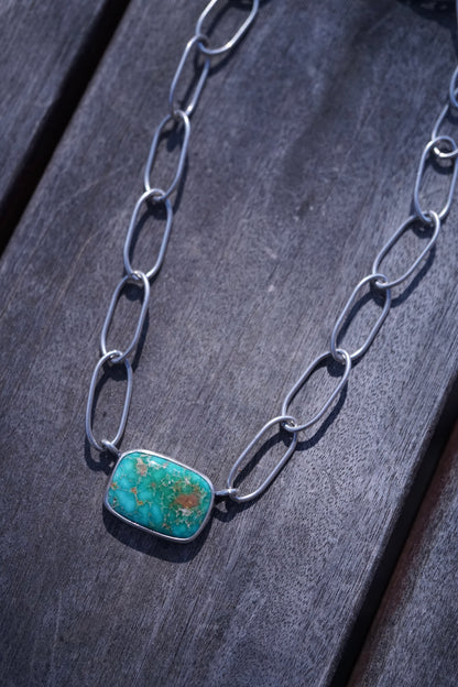 *refreshed collection* silver large link chain choker with patagonia turquoise