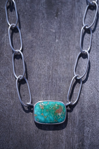*refreshed collection* silver large link chain choker with patagonia turquoise