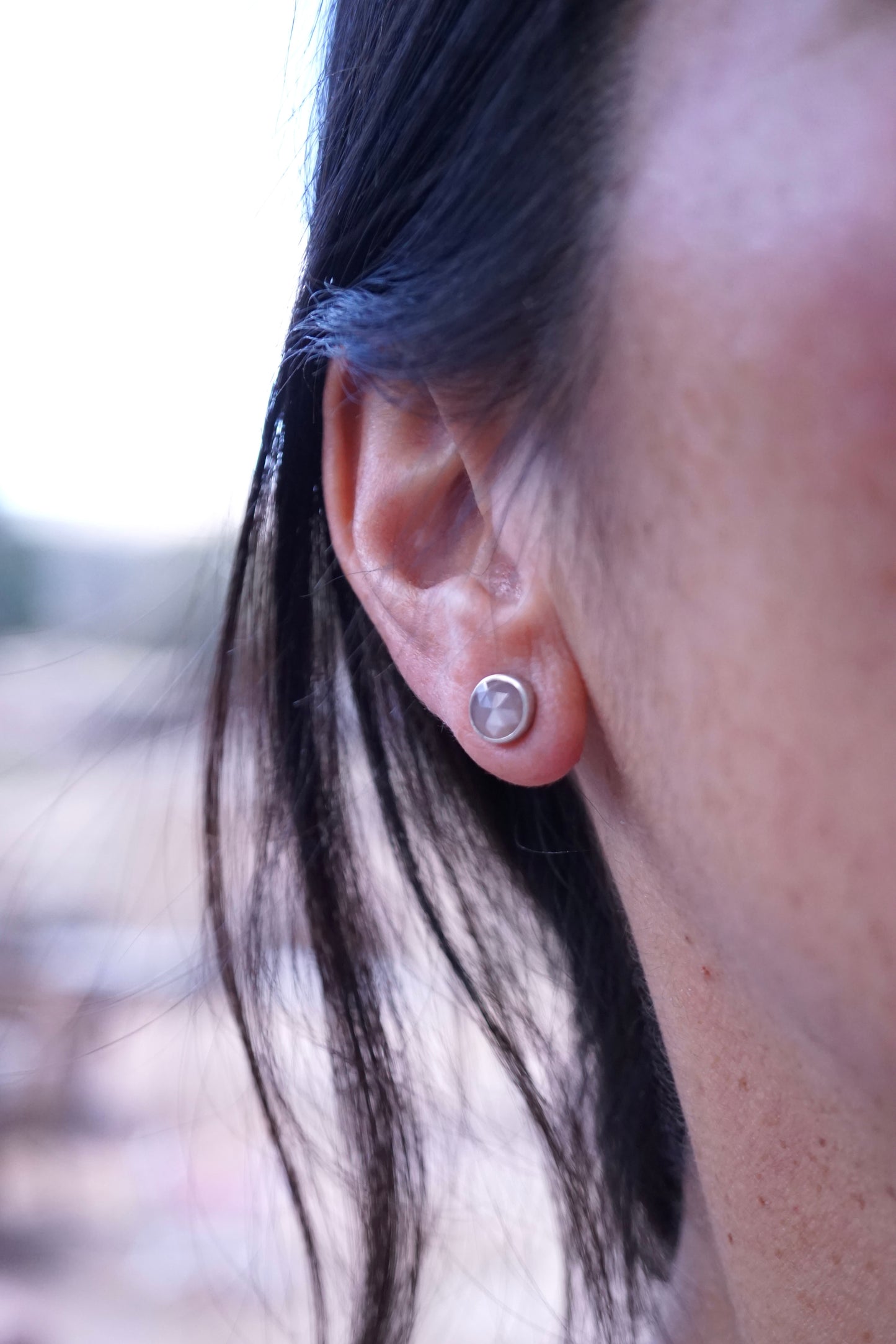 faceted chocolate moonstone studs