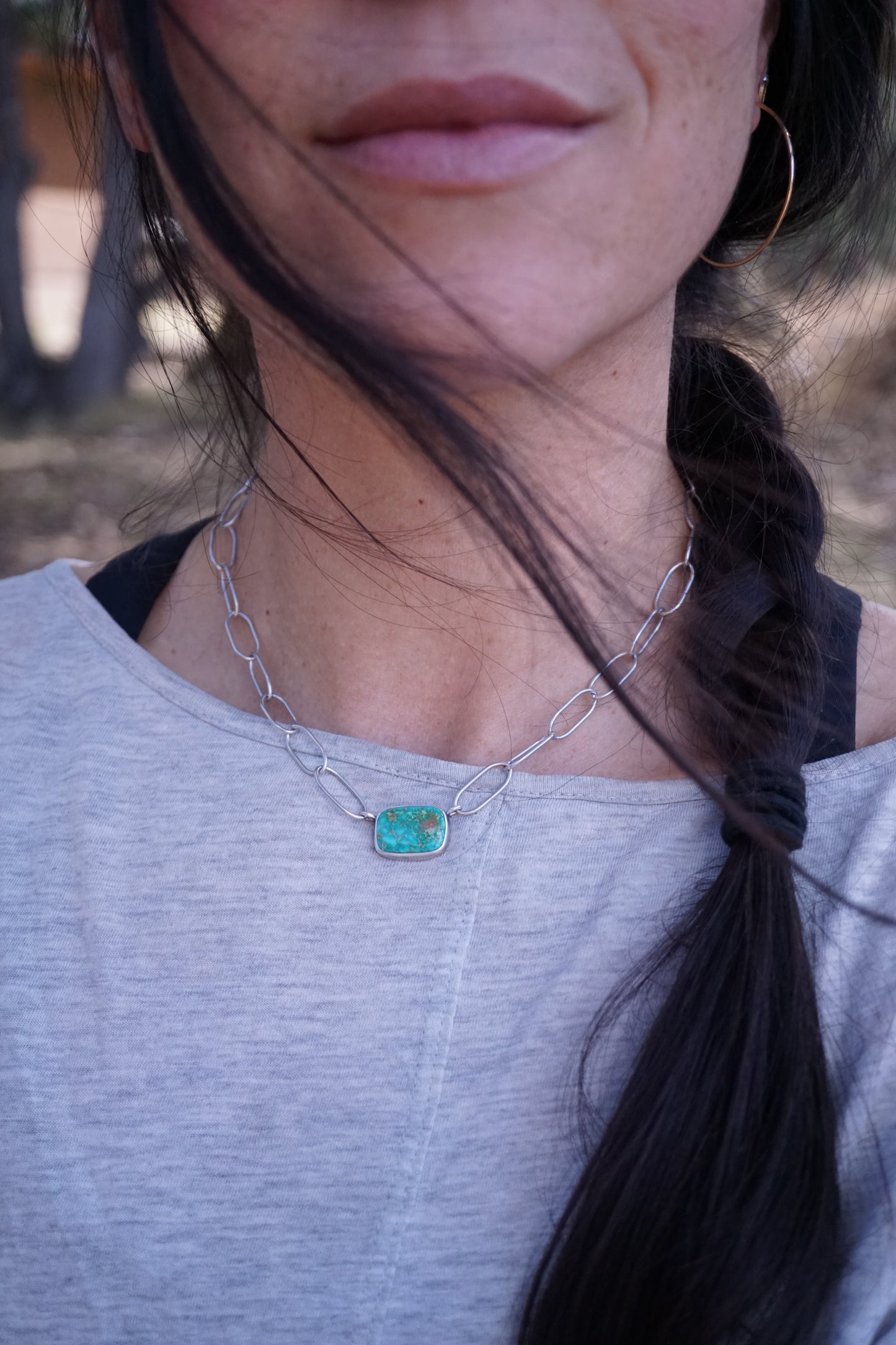 *refreshed collection* silver large link chain choker with patagonia turquoise
