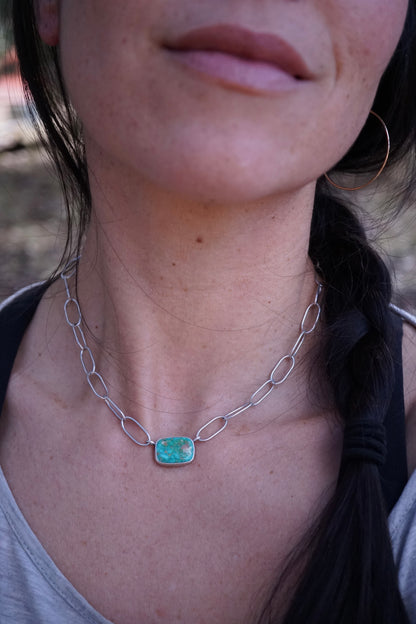 *refreshed collection* silver large link chain choker with patagonia turquoise