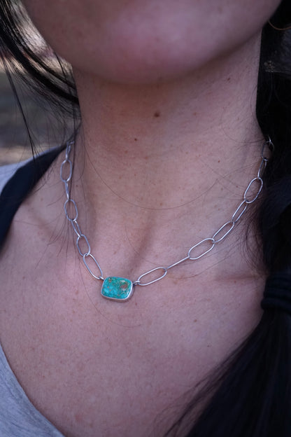 *refreshed collection* silver large link chain choker with patagonia turquoise
