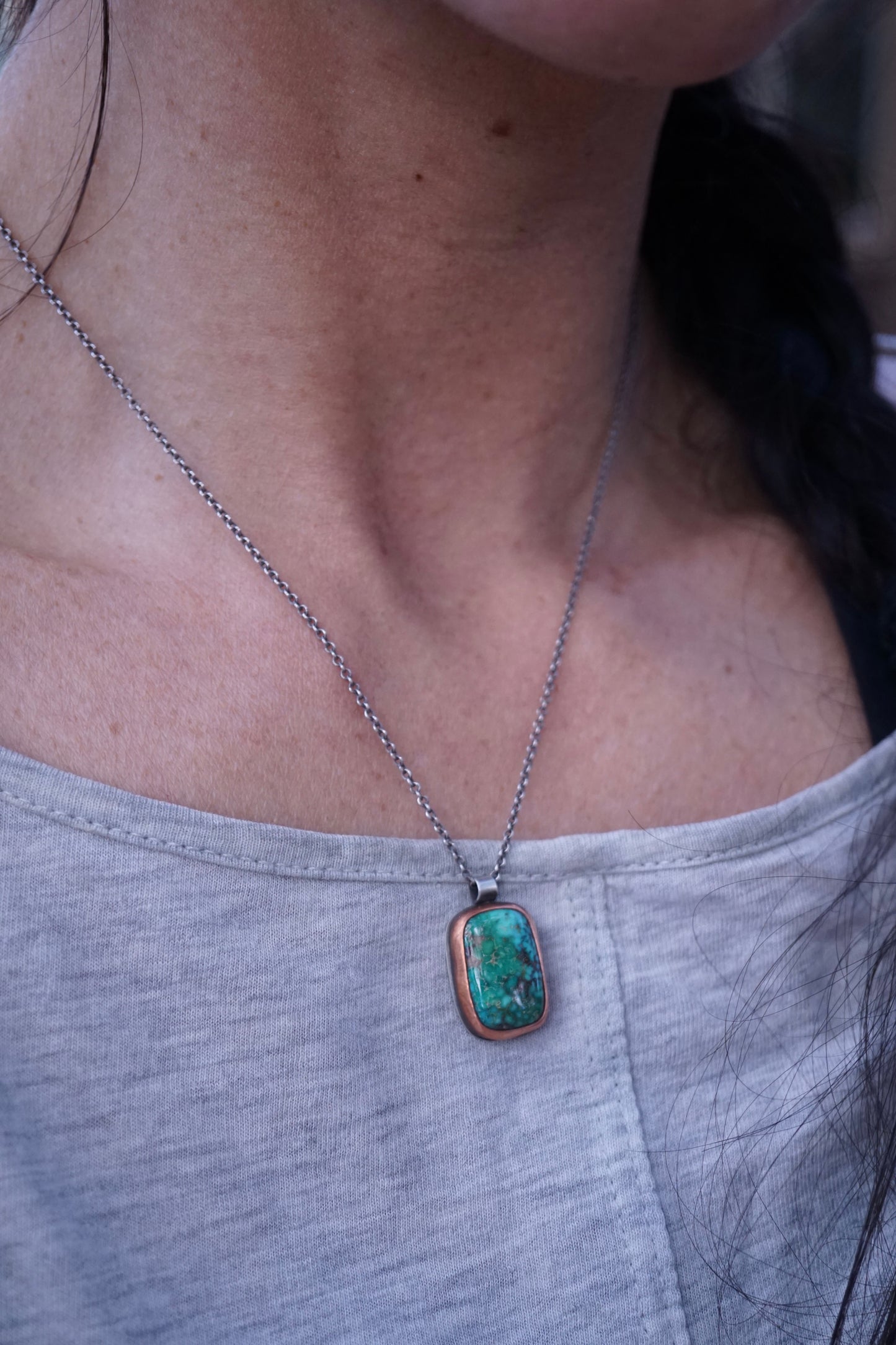 patagonia turquoise necklace with copper bezel
