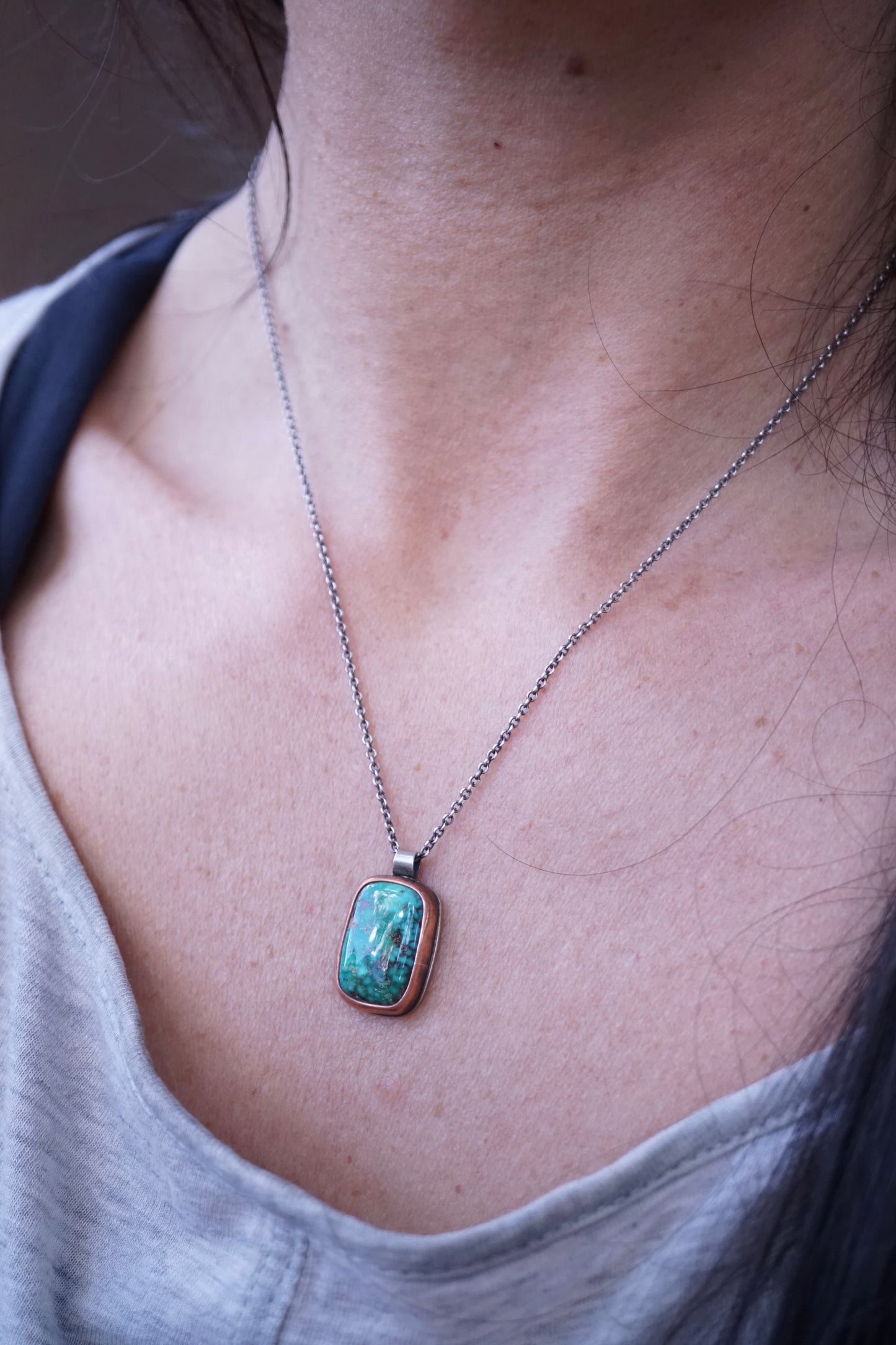 patagonia turquoise necklace with copper bezel
