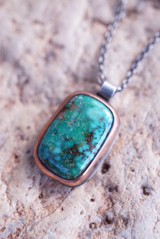 patagonia turquoise necklace with copper bezel