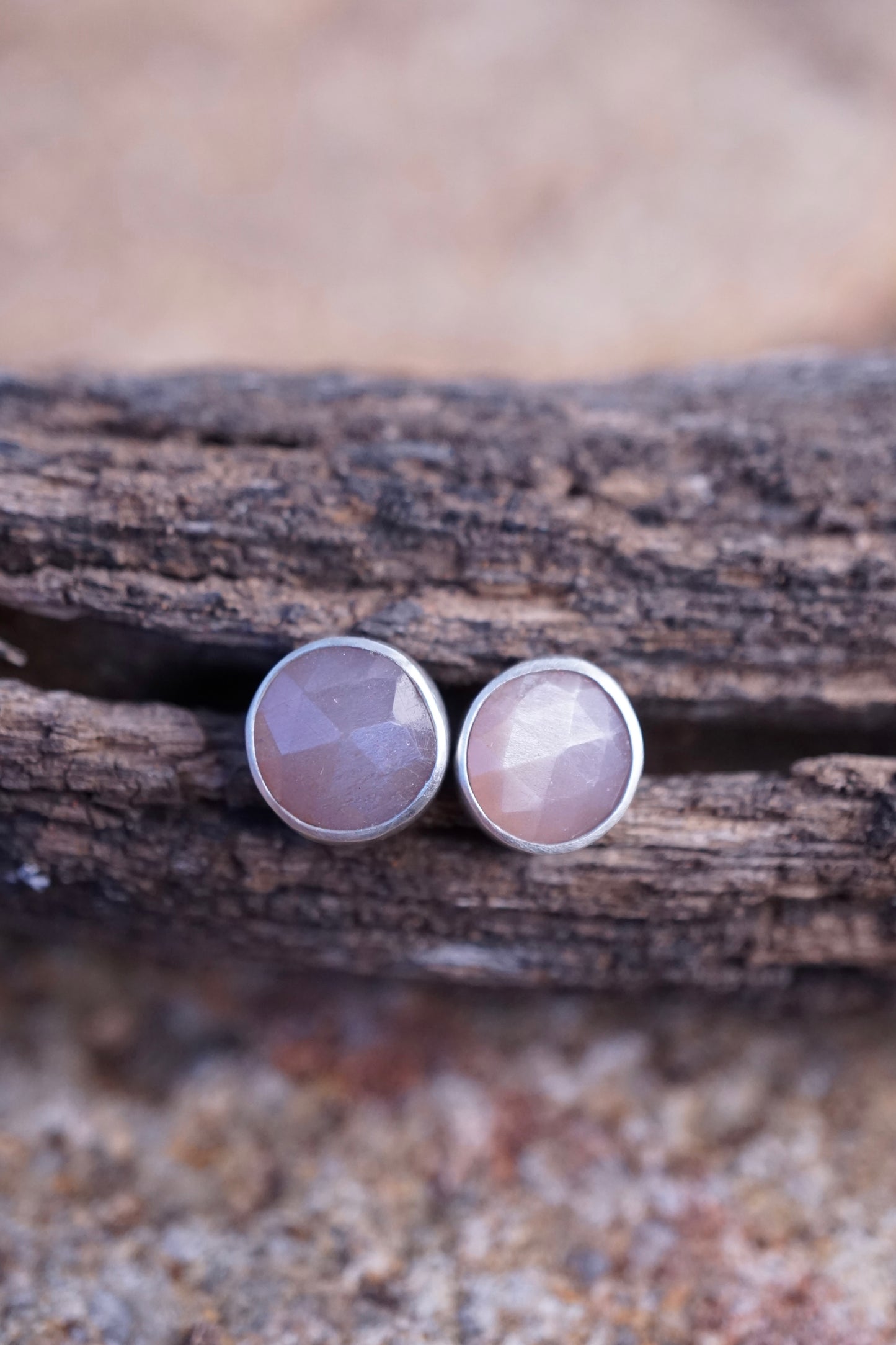 faceted chocolate moonstone studs