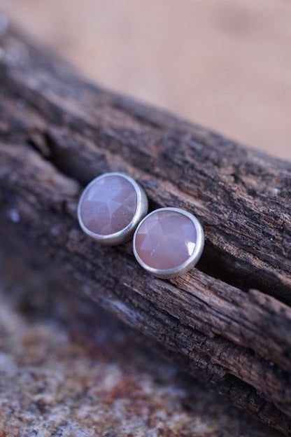 faceted chocolate moonstone studs