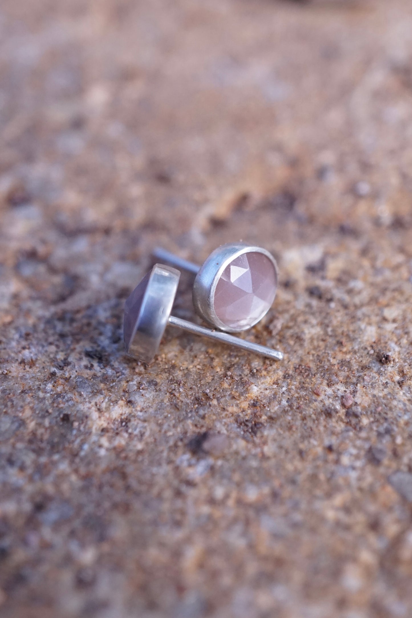 faceted chocolate moonstone studs