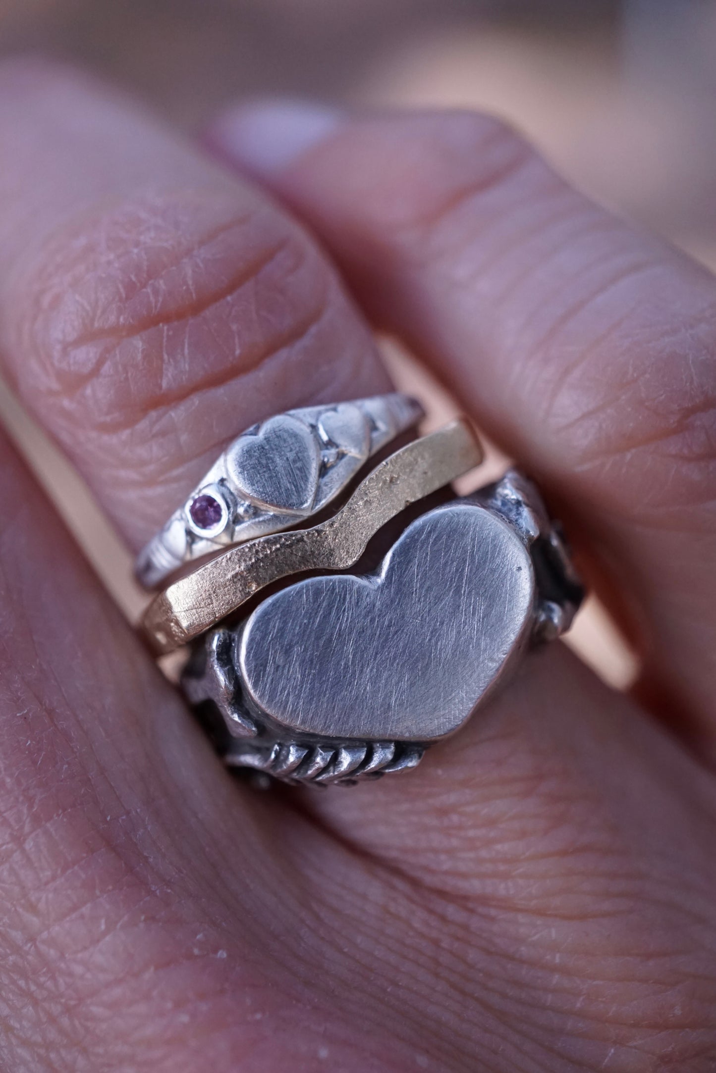 *refreshed collection* silver mini signet heart ring with ruby - size 5.75