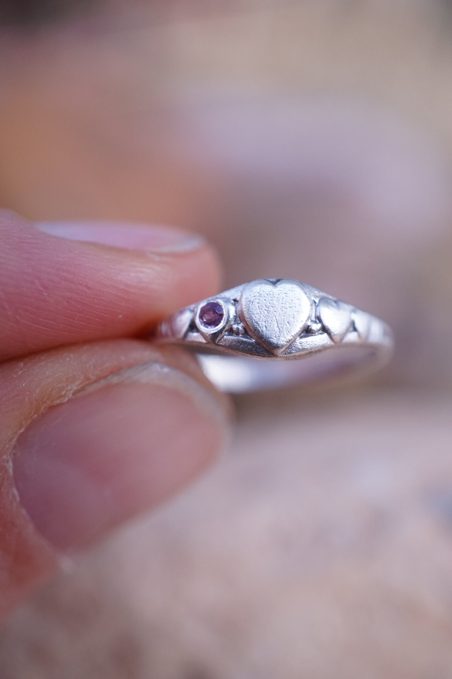 *refreshed collection* silver mini signet heart ring with ruby - size 5.75