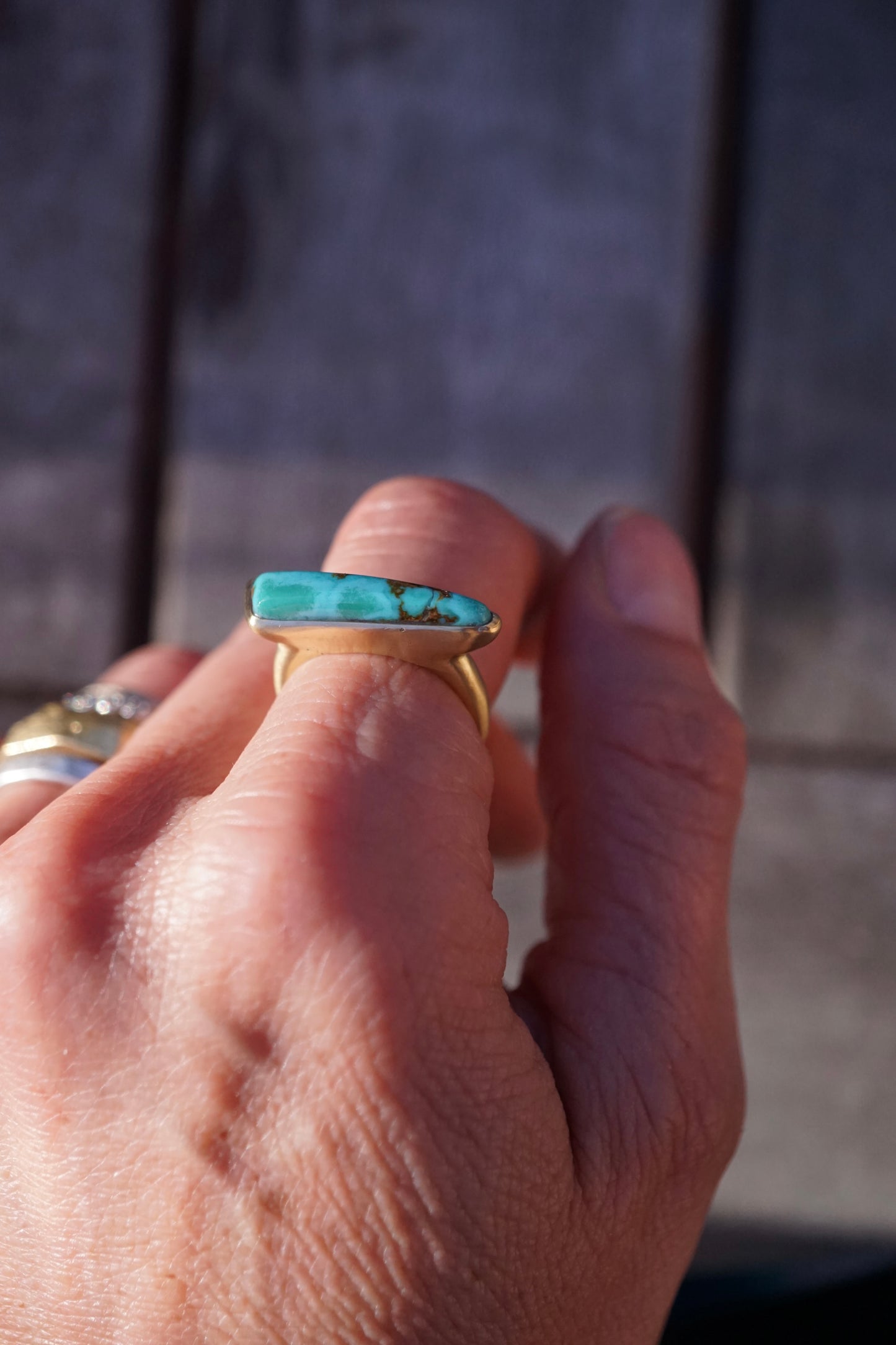 solid 18k gold + high grade royston turquoise one-of-a-kind statement ring size 6 - deeply discounted for repaired flaw