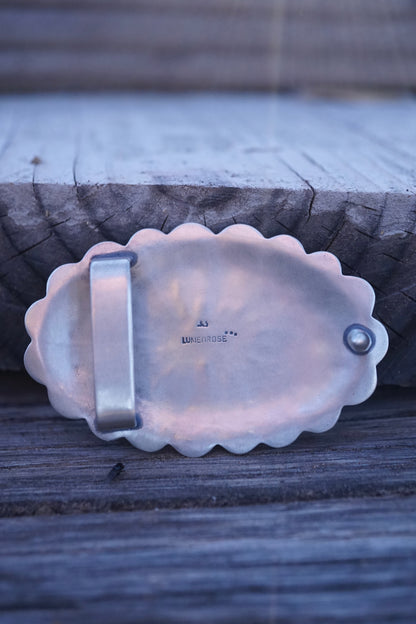 scalloped silver belt buckle with royston turquoise -comes with full grain leather belt