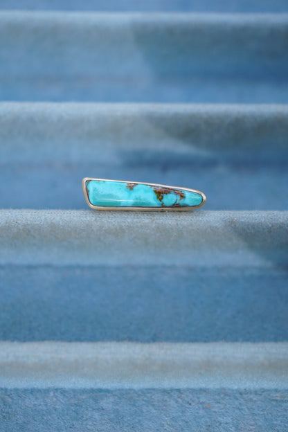 solid 18k gold + high grade royston turquoise one-of-a-kind statement ring size 6 - deeply discounted for repaired flaw