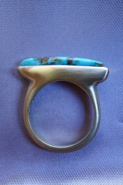 solid 18k gold + high grade royston turquoise one-of-a-kind statement ring size 6 - deeply discounted for repaired flaw