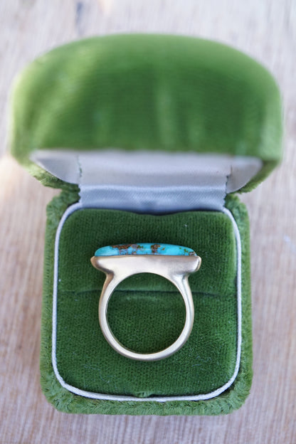 solid 18k gold + high grade royston turquoise one-of-a-kind statement ring size 6 - deeply discounted for repaired flaw
