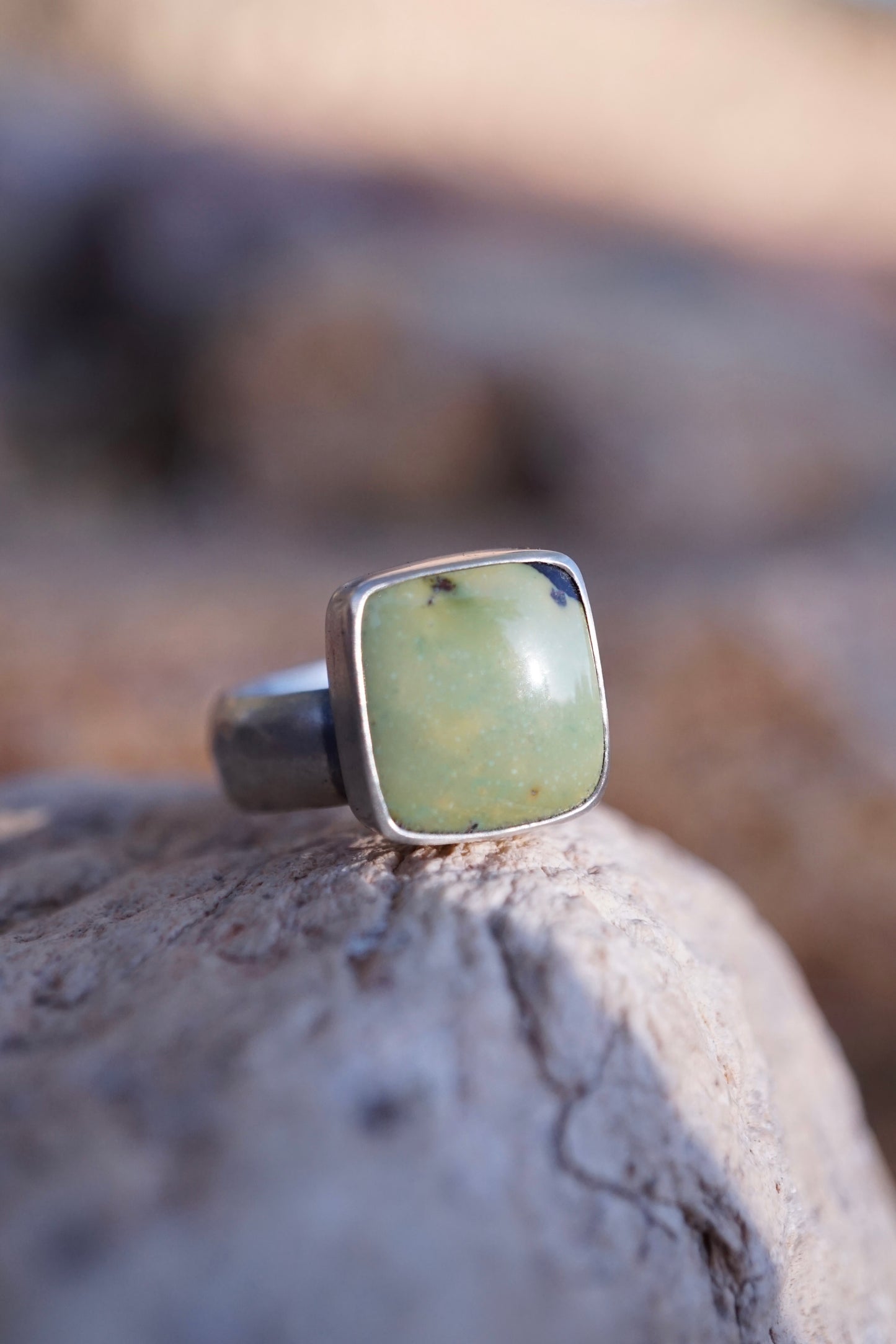 mossy green chinese turquoise square ring - size 7/7.25