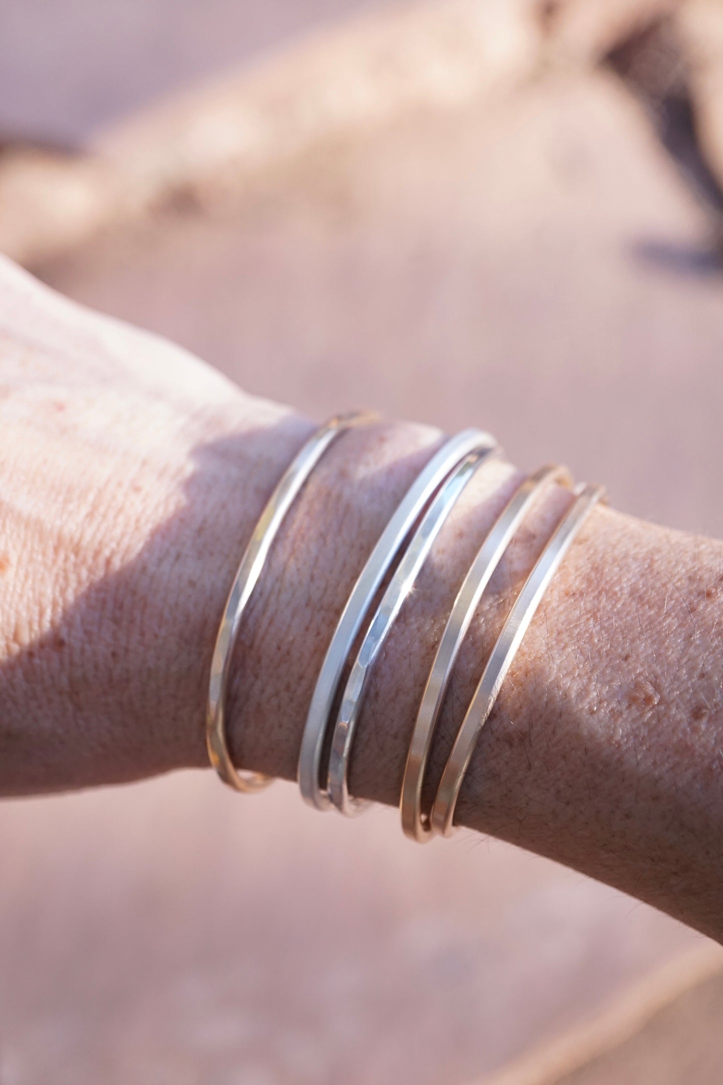sturdy stacker cuffs in sterling and 14k goldfill