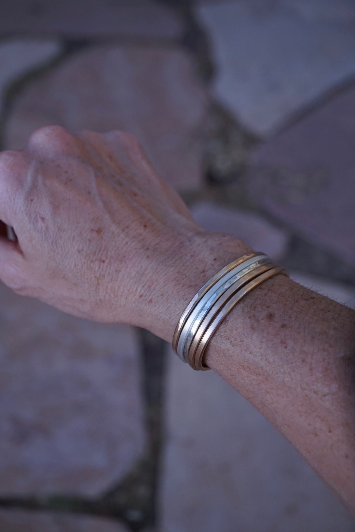 sturdy stacker cuffs in sterling and 14k goldfill