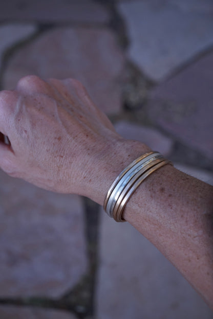 sturdy stacker cuffs in sterling and 14k goldfill