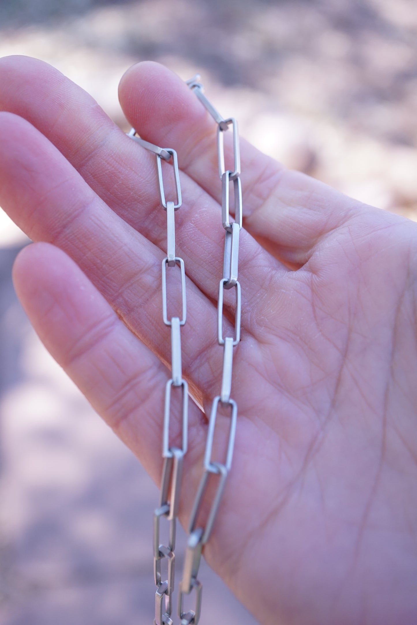 handmade sterling rectangle chain choker -  15.25"