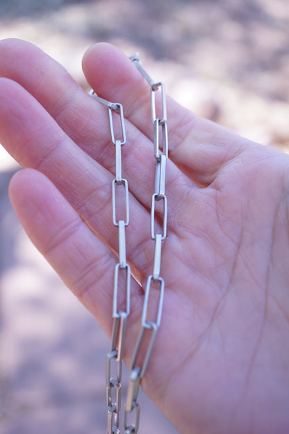 handmade sterling rectangle chain choker -  15.25"
