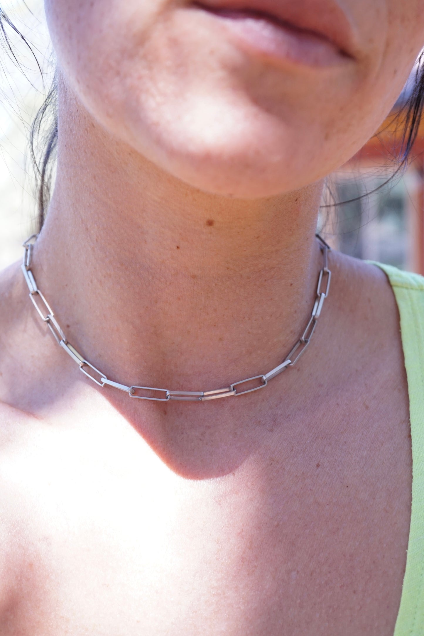 handmade sterling rectangle chain choker -  15.25"